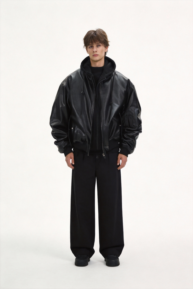 Thick leather and cotton coat or sweater
