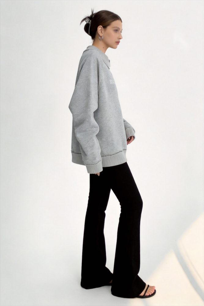 Short-sleeved zipper round-neck hoodie