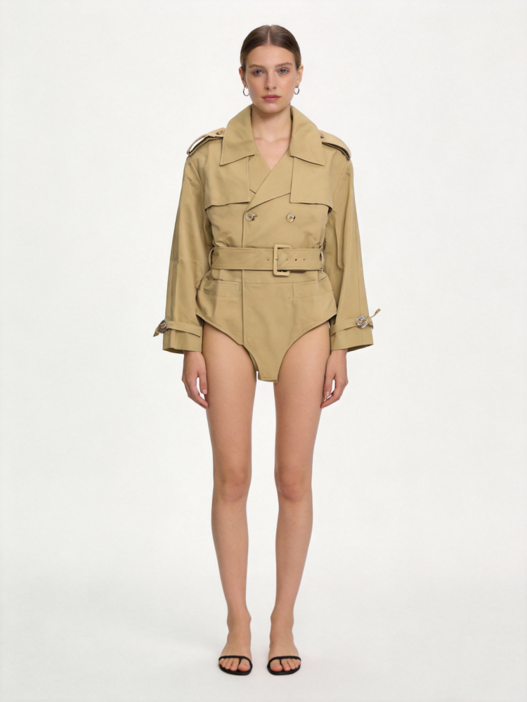 One-piece wide-shoulder short coat