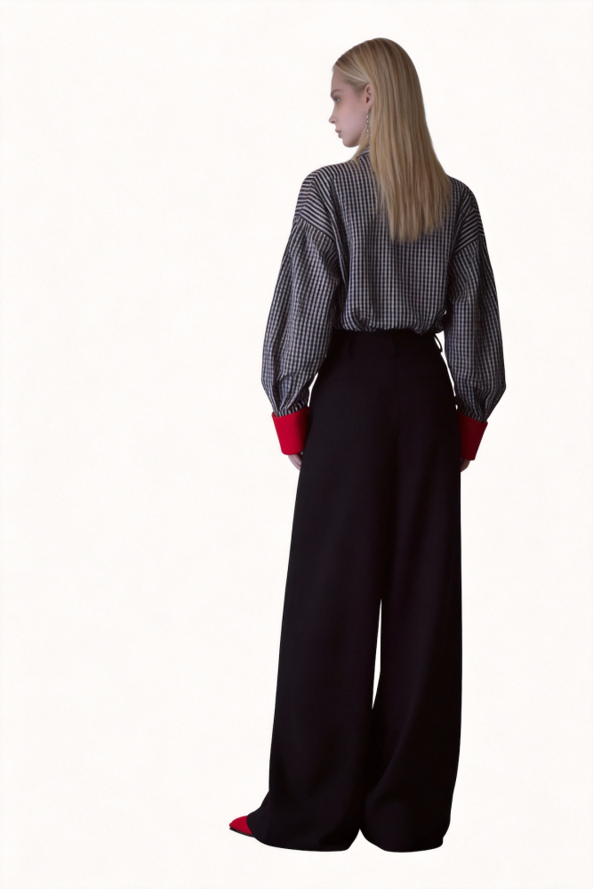 Black long-sleeved striped shirt with contrasting colors