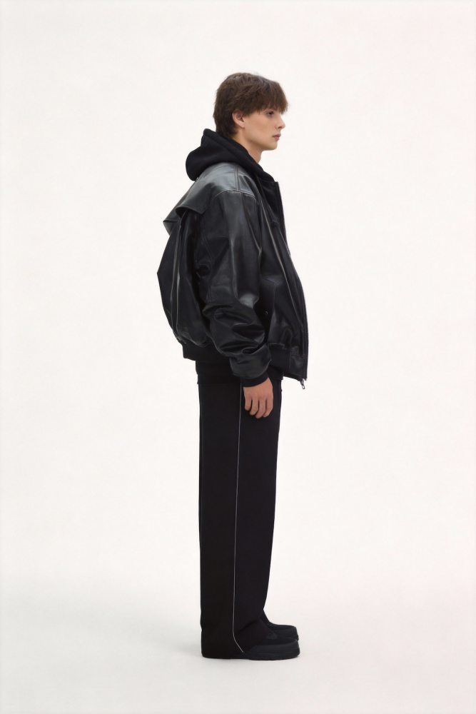 Thick leather and cotton coat or sweater