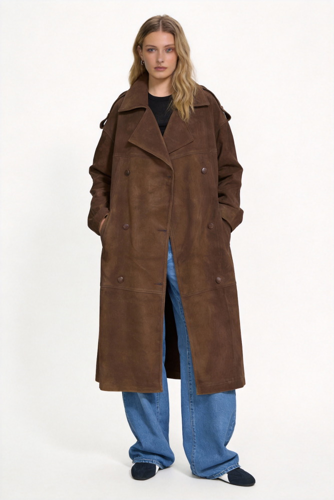 Brown long suede coat