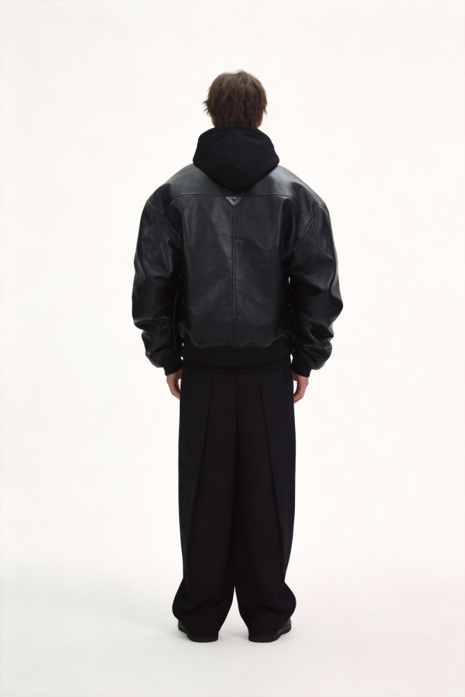 Thick leather and cotton coat or sweater