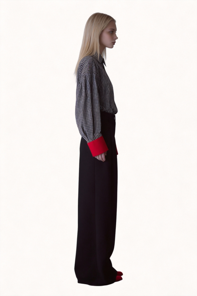 Black long-sleeved striped shirt with contrasting colors