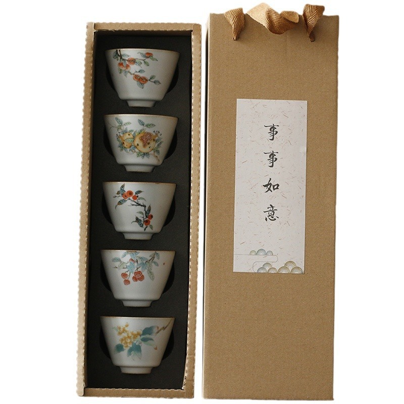 汝窑复古品茗杯功夫茶杯柿子个人杯陶瓷茶盏主人杯汝瓷开片可养