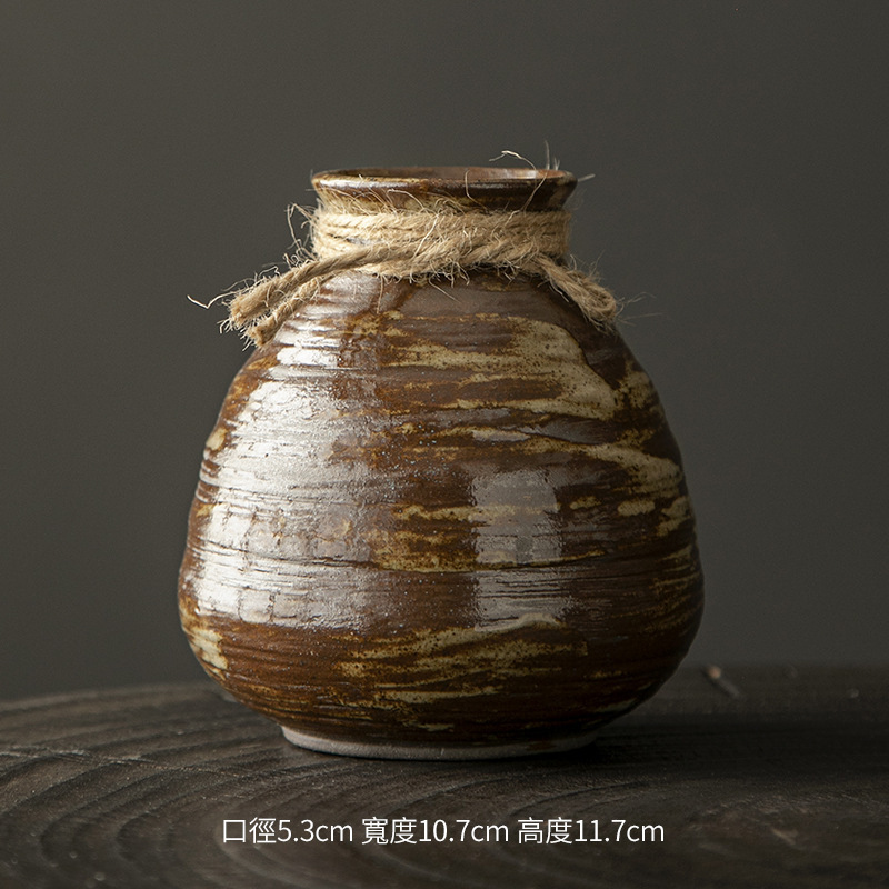 禅意复古粗陶手工日式陶瓷花瓶花器干花轻奢民宿酒店茶几客厅摆件