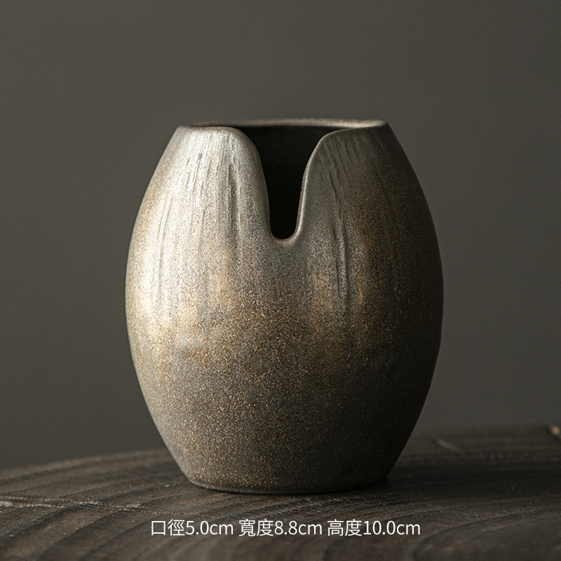 禅意复古粗陶手工日式陶瓷花瓶花器干花轻奢民宿酒店茶几客厅摆件