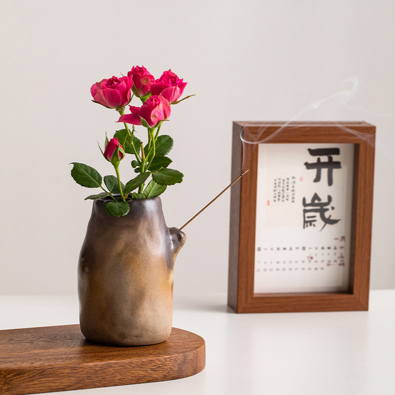 蜀门复古做旧陶瓷花瓶装饰干花鲜花水培绿植创意桌面花瓶插花摆件
