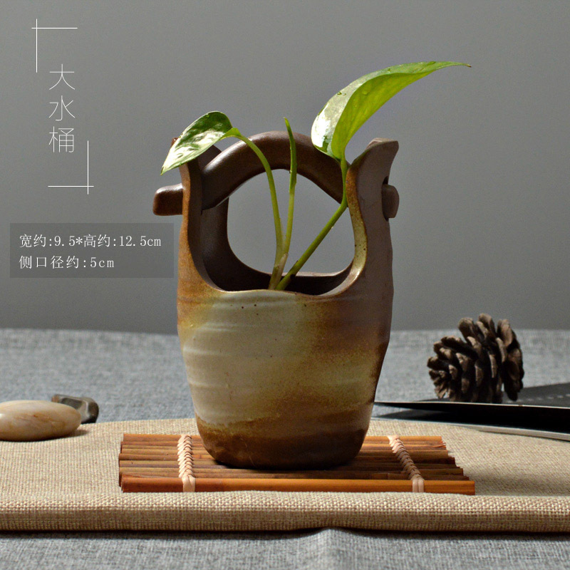 创意复古做旧陶瓷花瓶干花鲜花水培绿植桌面装饰粗陶器皿插花摆件