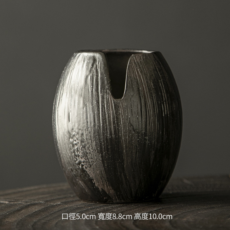 禅意复古粗陶手工日式陶瓷花瓶花器干花轻奢民宿酒店茶几客厅摆件