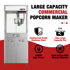 Model BR-3325 is a commercial popcorn machine with dual temperature control