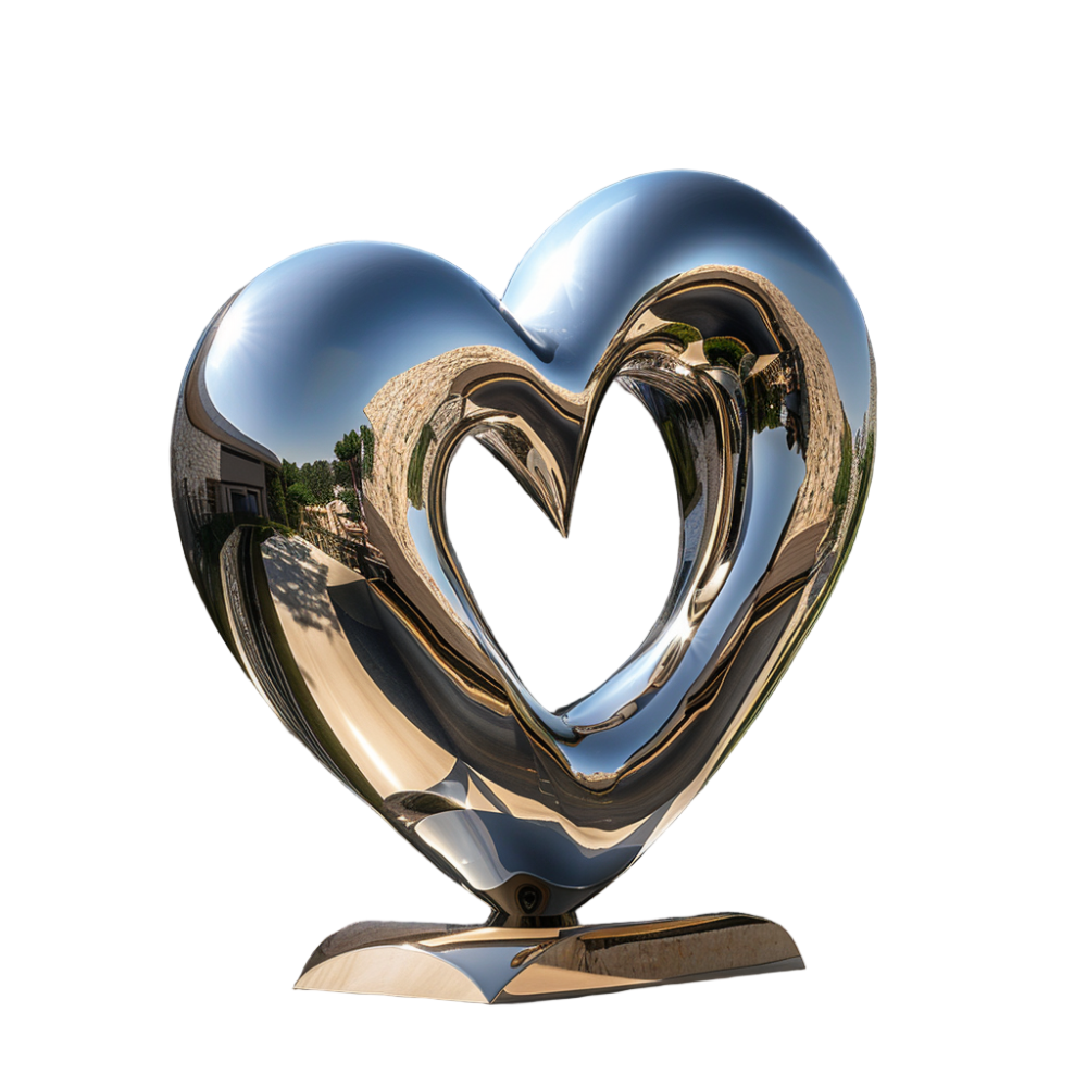 Modern Mirror Polished Stainless Steel Heart Sculpture for Indoor & Outdoor