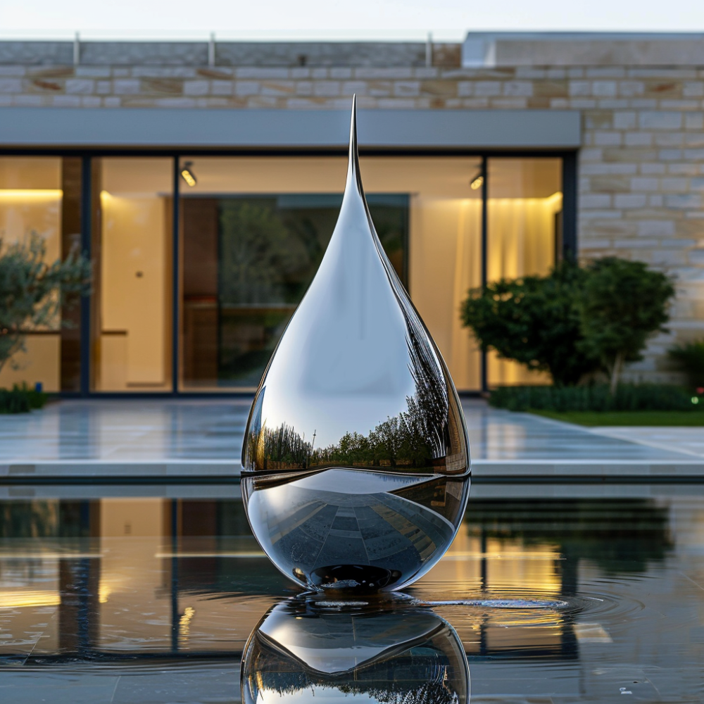 Modern Mirror Polished Stainless Steel Water Drop Sculpture for Pool & Waterscape