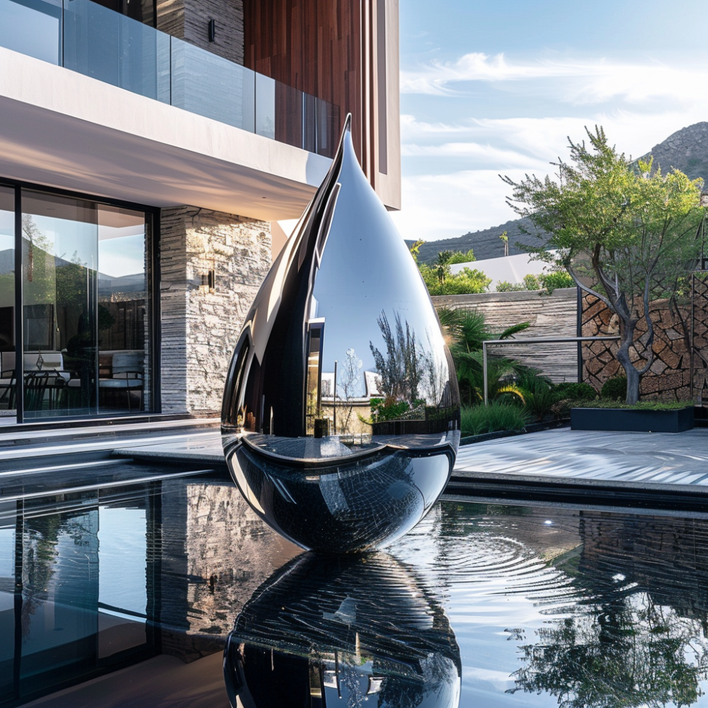 Modern Mirror Polished Stainless Steel Water Drop Sculpture for Pool & Waterscape