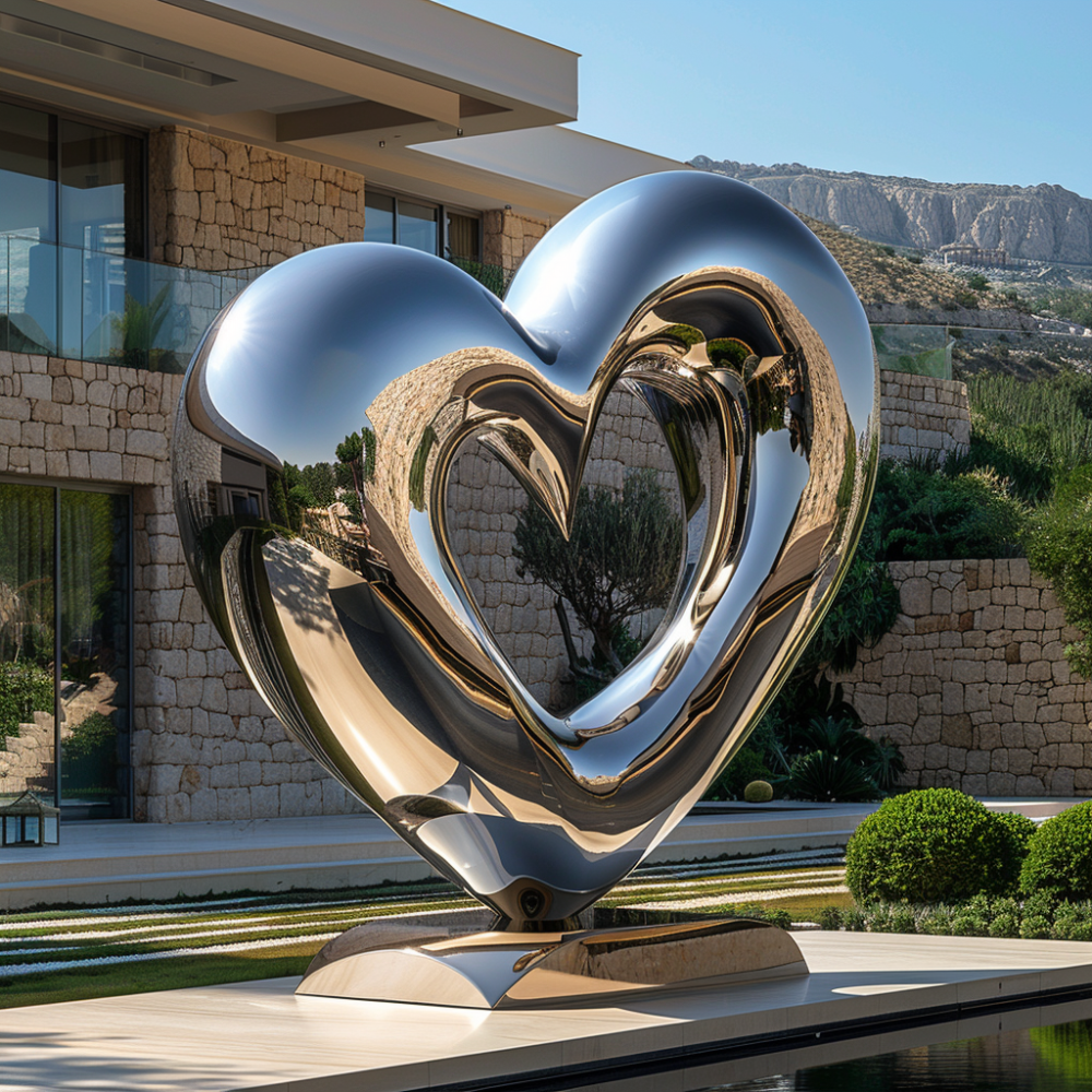Modern Mirror Polished Stainless Steel Heart Sculpture for Indoor & Outdoor