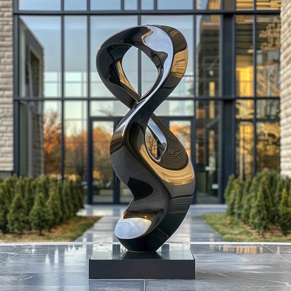 PREMIUM Custom Polished Black Stainless Steel Modern Abstract Sculpture for Luxury Garden, Private Estates & High-End Art Galley