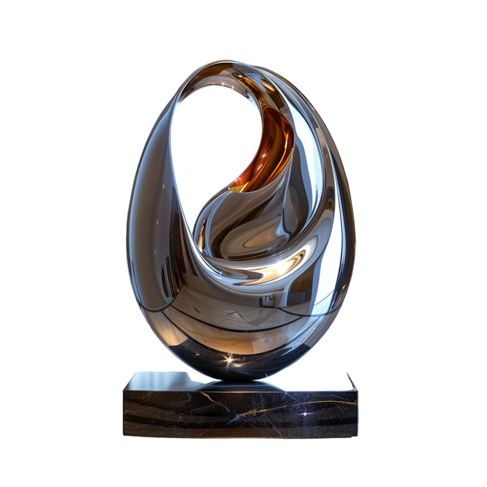 PREMIUM Abstract Egg-Shaped Hollow Stainless Steel Sculpture for Hotel or Poolside Art Display