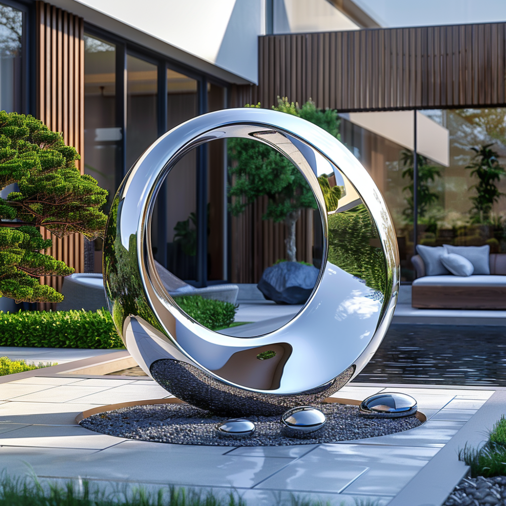 Premium Modern Art Stainless Steel Abstract Ring Sculpture for Modern Gardens & Luxury Hotel Hall