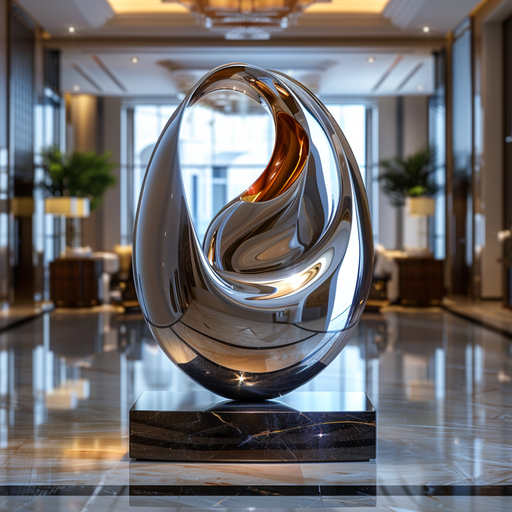 PREMIUM Abstract Egg-Shaped Hollow Stainless Steel Sculpture for Hotel or Poolside Art Display