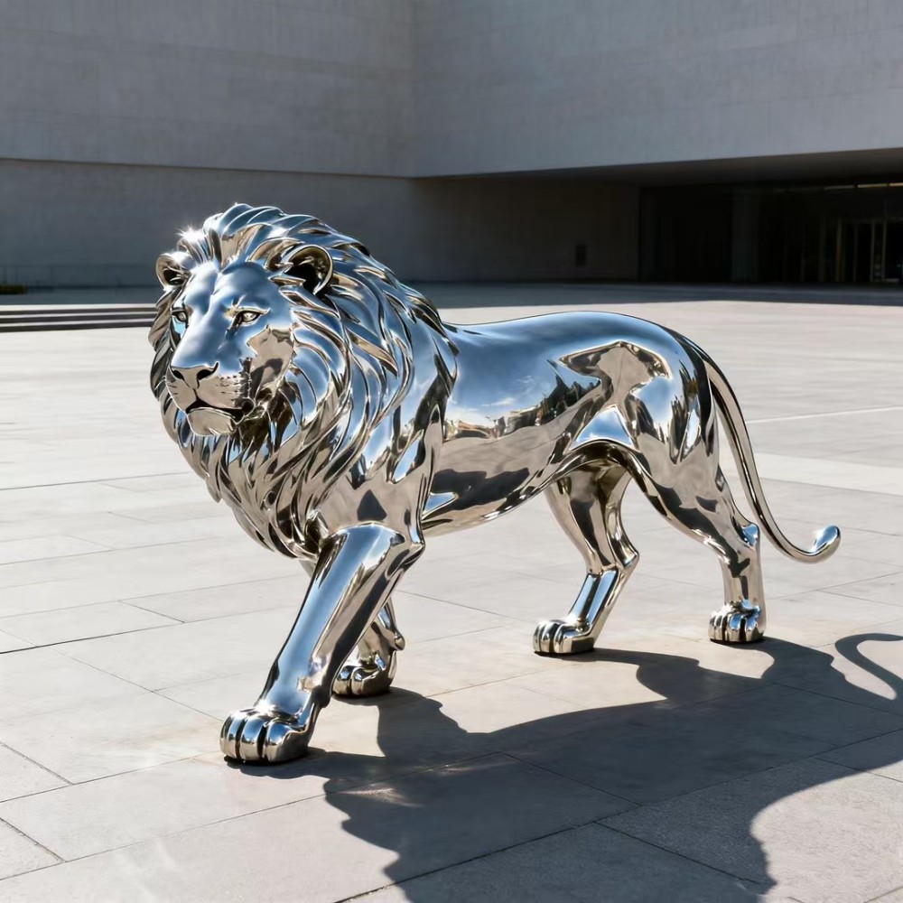 PREMIUM stainless steel indoor mirror lion sculpture