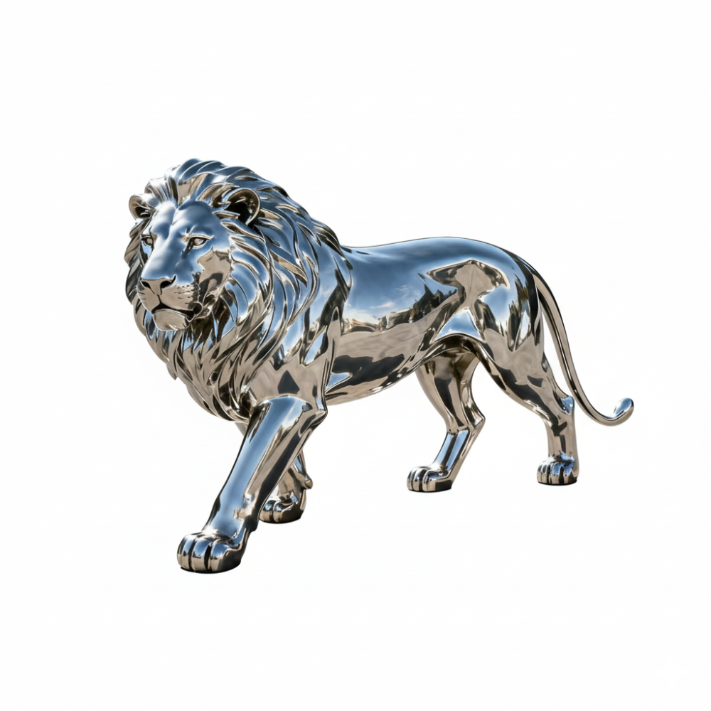 PREMIUM stainless steel indoor mirror lion sculpture