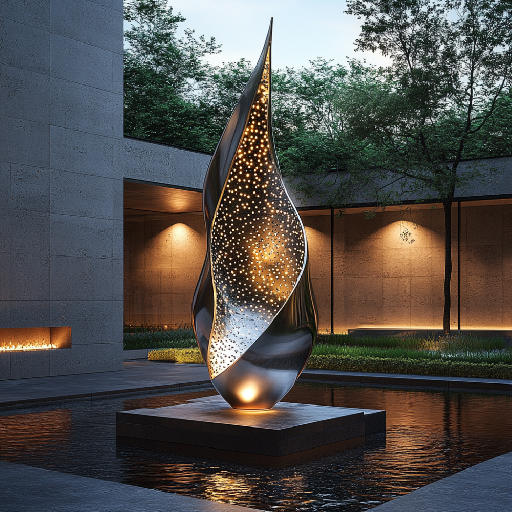 PREMIUM Stainless steel geometric hollow sculpture with lighting