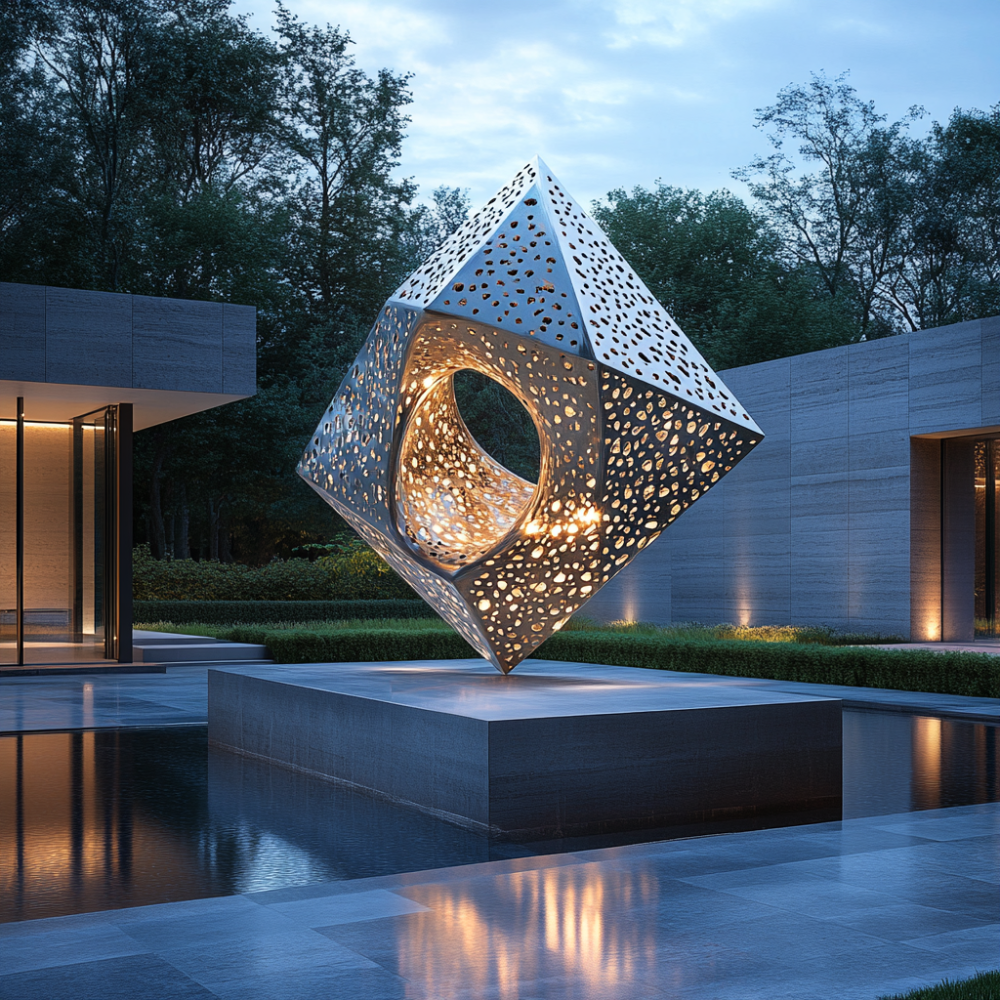 PREMIUM Stainless steel geometric hollow sculpture with lighting