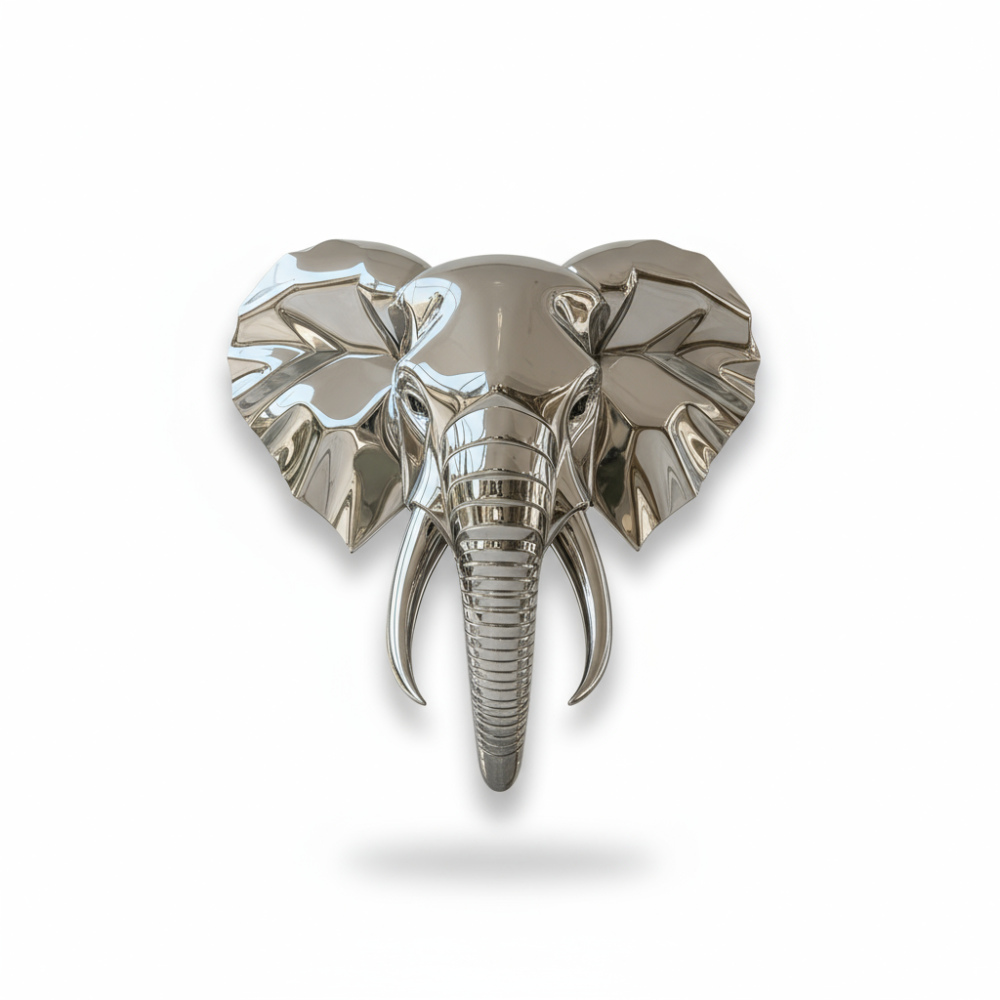 Modern Mirror Polished Stainless Steel Elephant Head Wall Sculpture