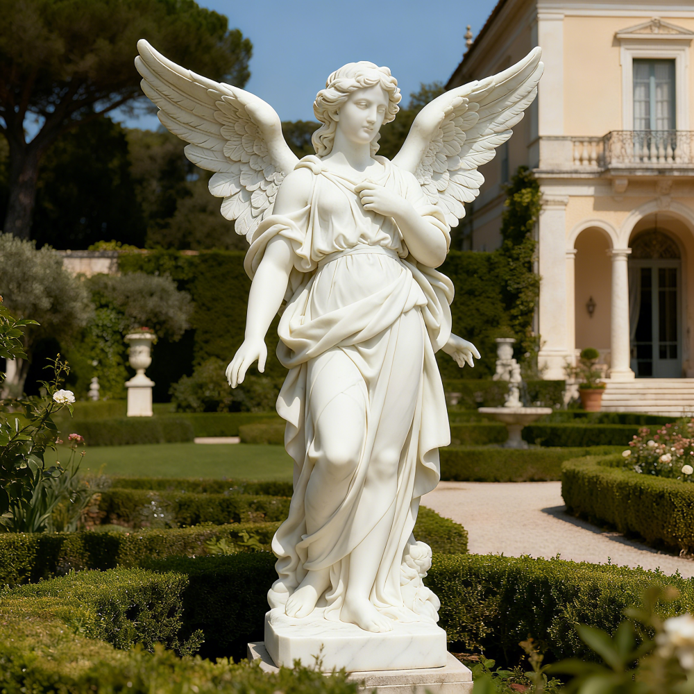 PREMIUM Guardian angel, white marble sculpture