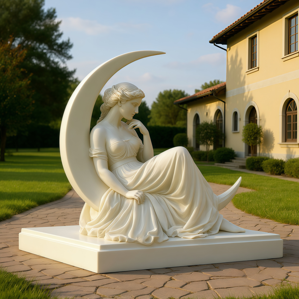PREMIUM Marble Female Garden Statues Moon Girl Custom Sculpture
