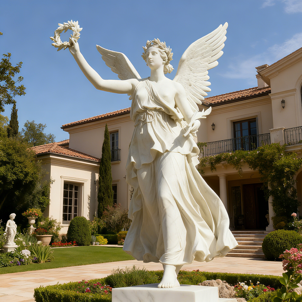 PREMIUM Fantastic white marble angel statue named Nike stone sculpture