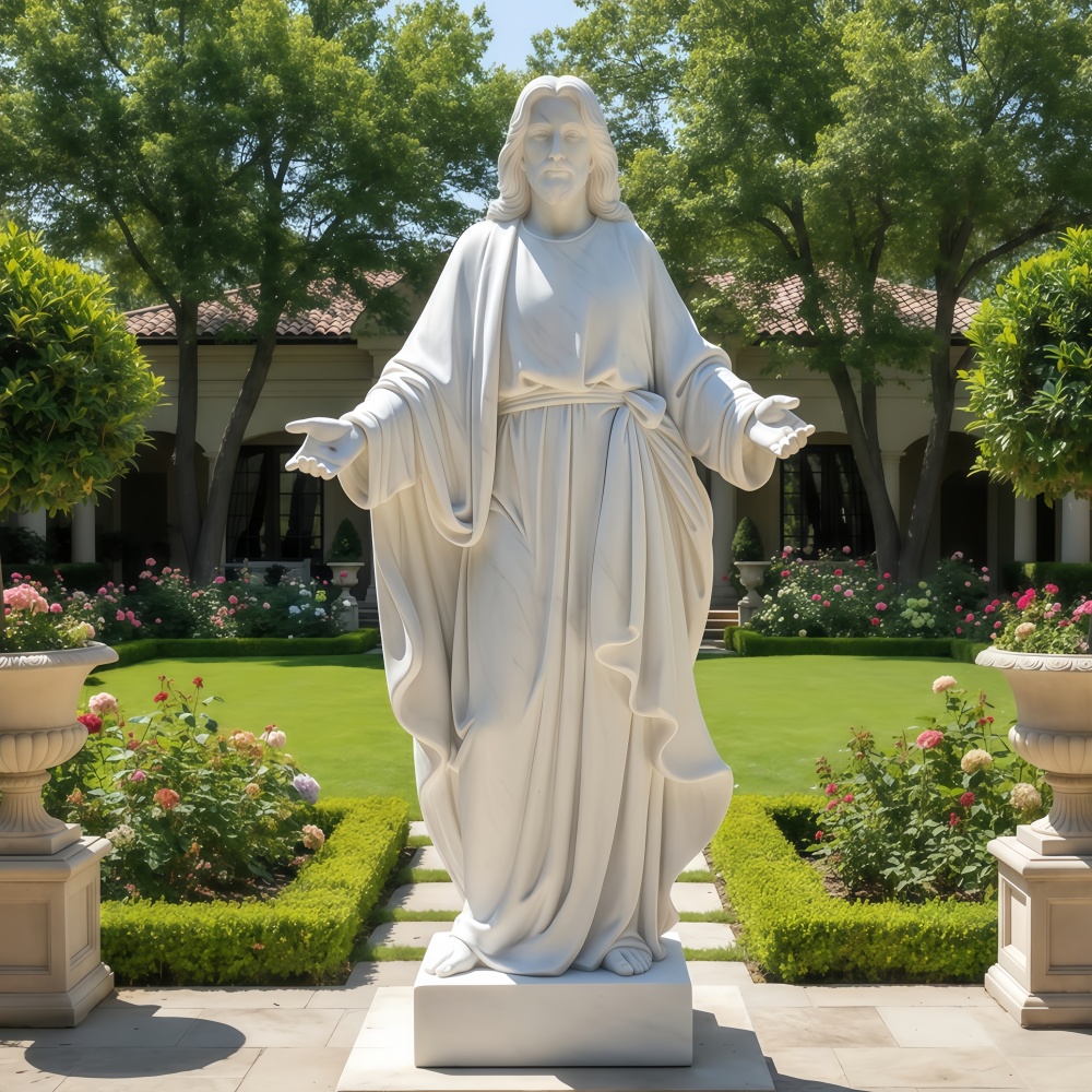 PREMIUM Jesus Christ Statue with Open Arms Religious Marble Sculpture Home Decor