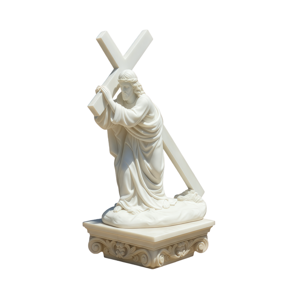 PREMIUM Jesus Cross Statue Religious Figure Marble Statue Decor for Home Church Office