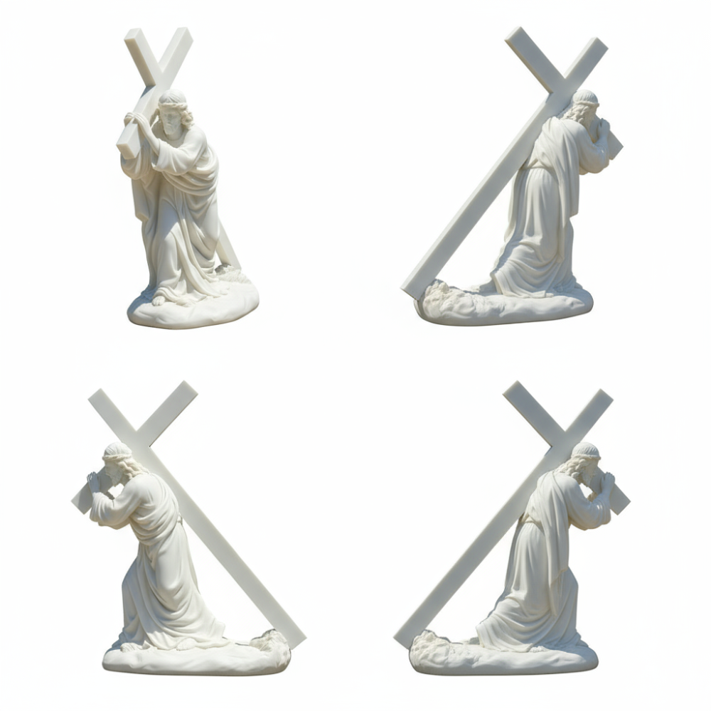 PREMIUM Jesus Cross Statue Religious Figure Marble Statue Decor for Home Church Office