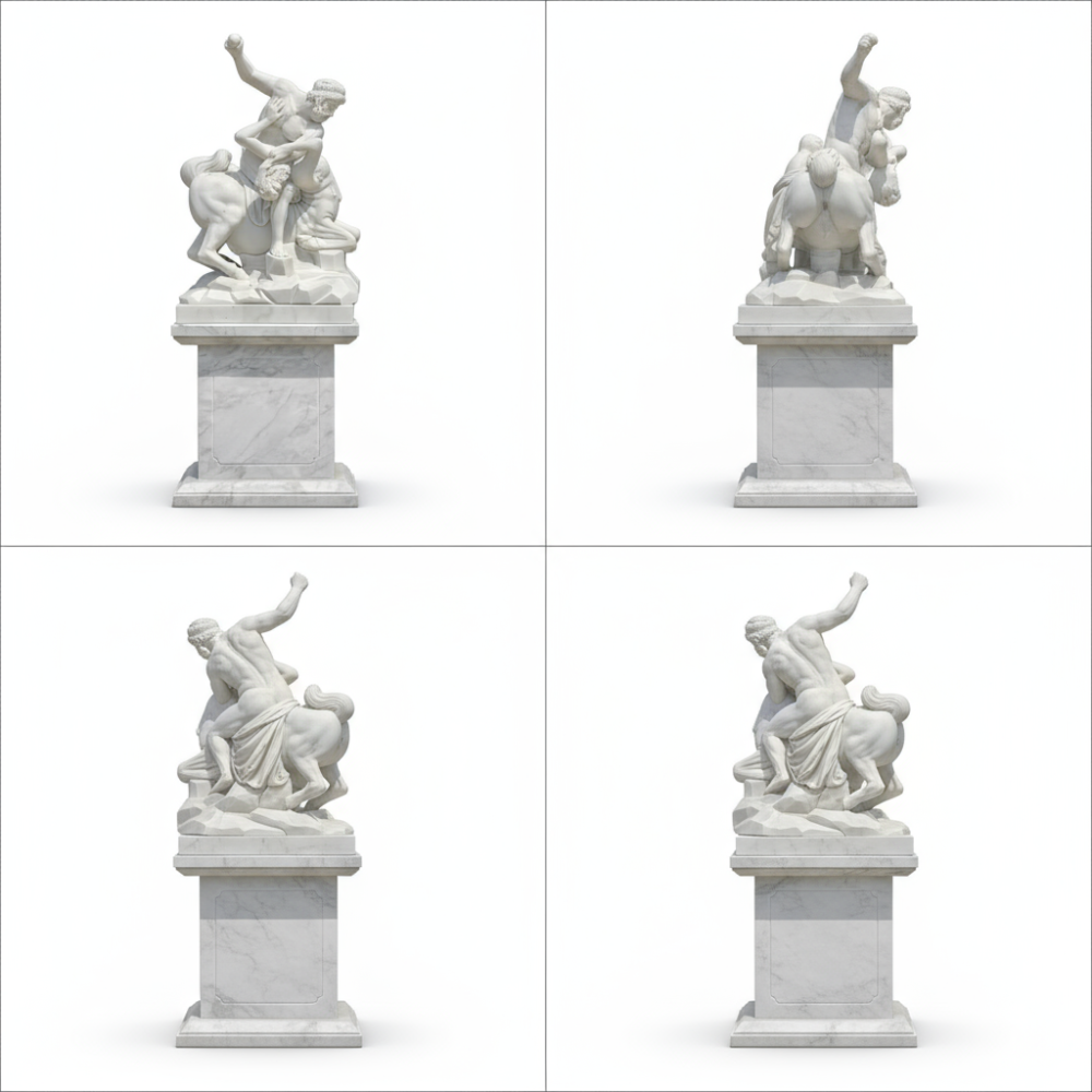 PREMIUM White marble sculpture of Hercules fighting the Centaur