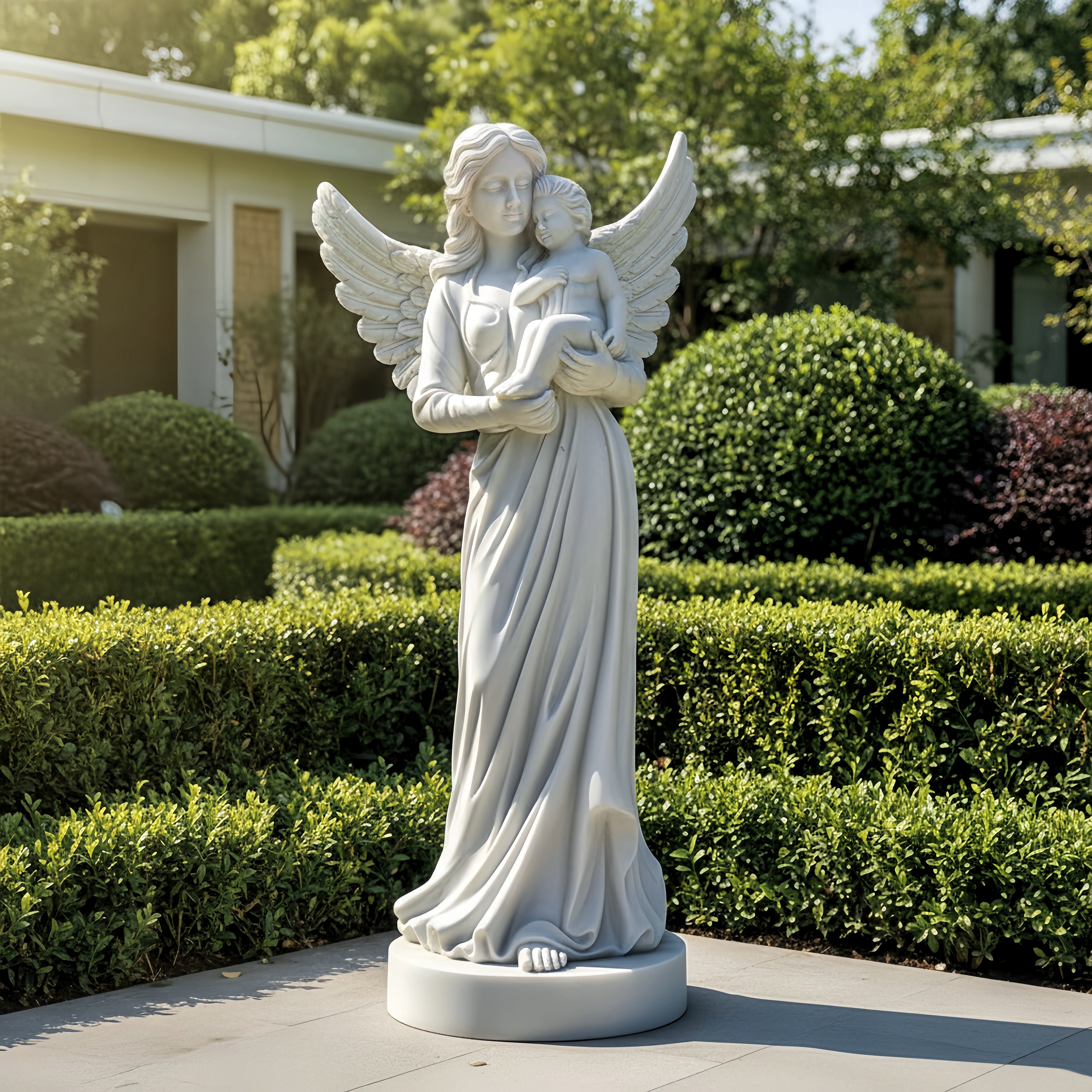 PREMIUM White marble sculpture of angel guarding children