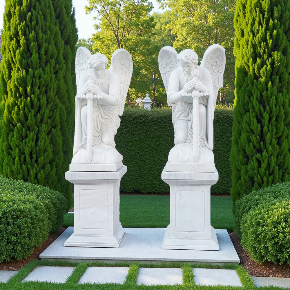 PREMIUM Holy Guardian Angel White Marble Sculpture