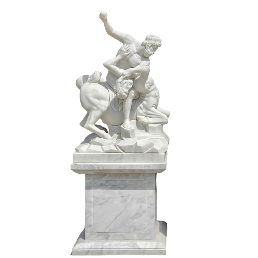 PREMIUM White marble sculpture of Hercules fighting the Centaur