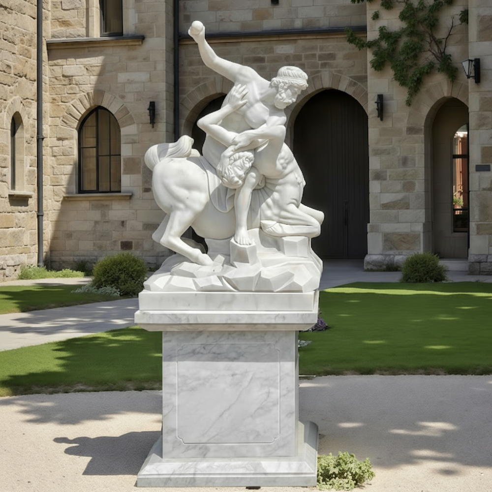 PREMIUM White marble sculpture of Hercules fighting the Centaur