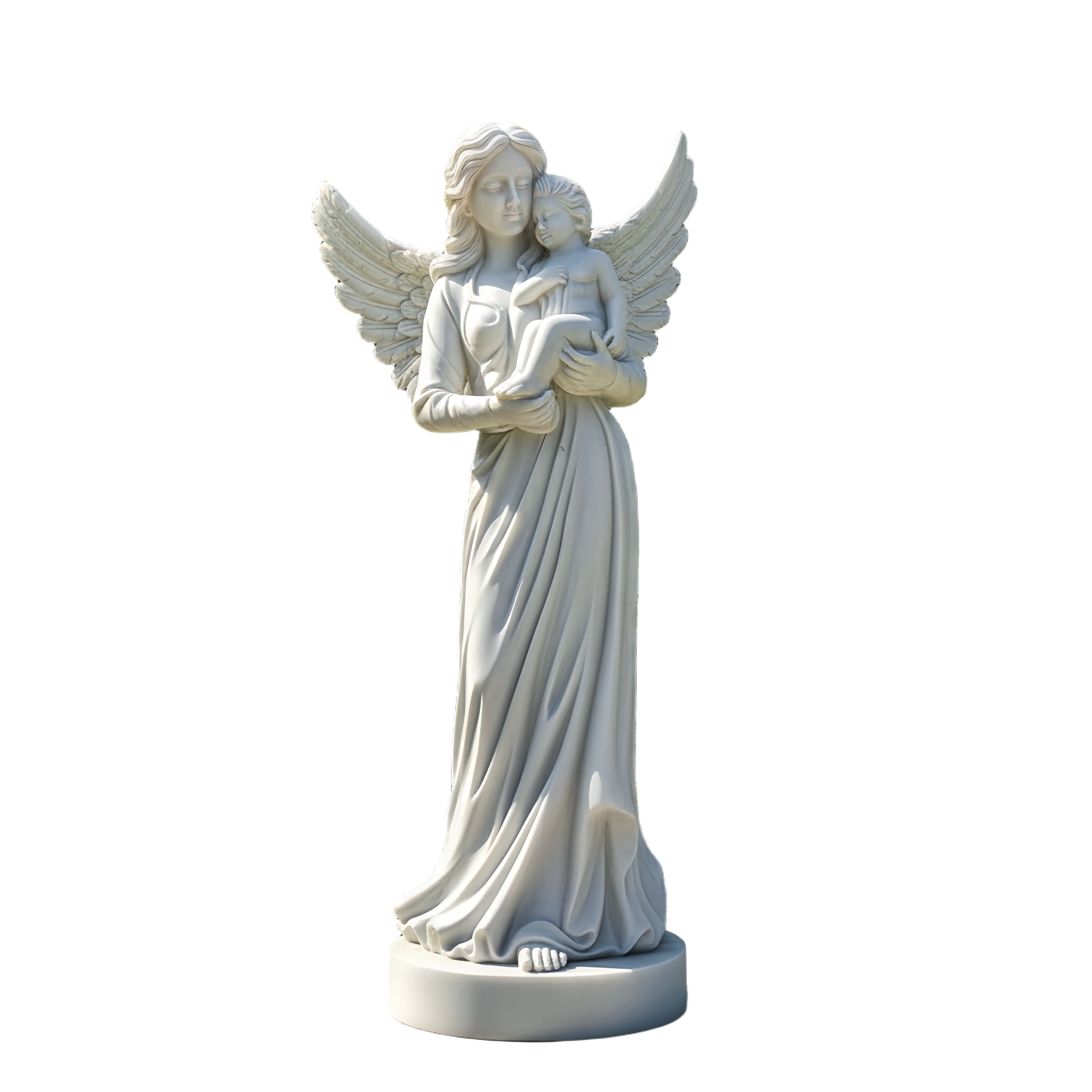 PREMIUM White marble sculpture of angel guarding children