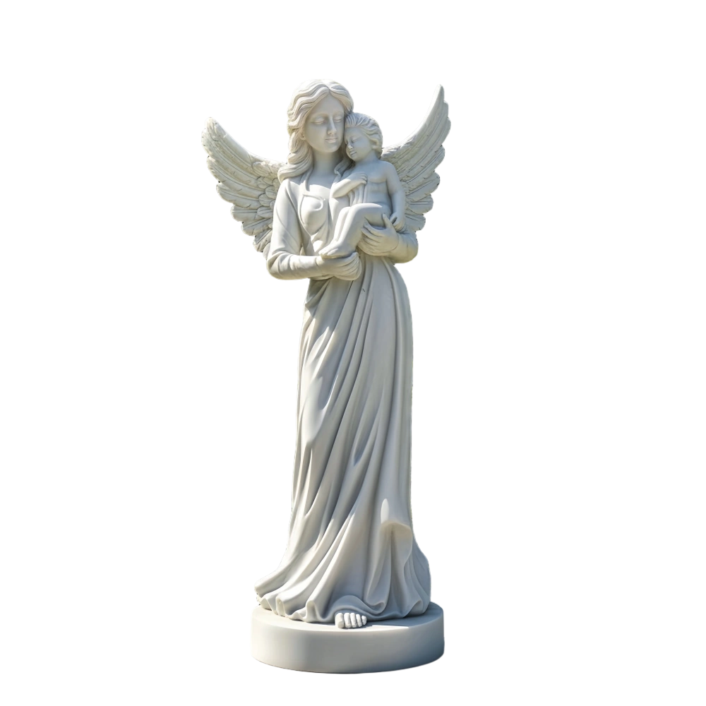 PREMIUM White marble sculpture of angel guarding children