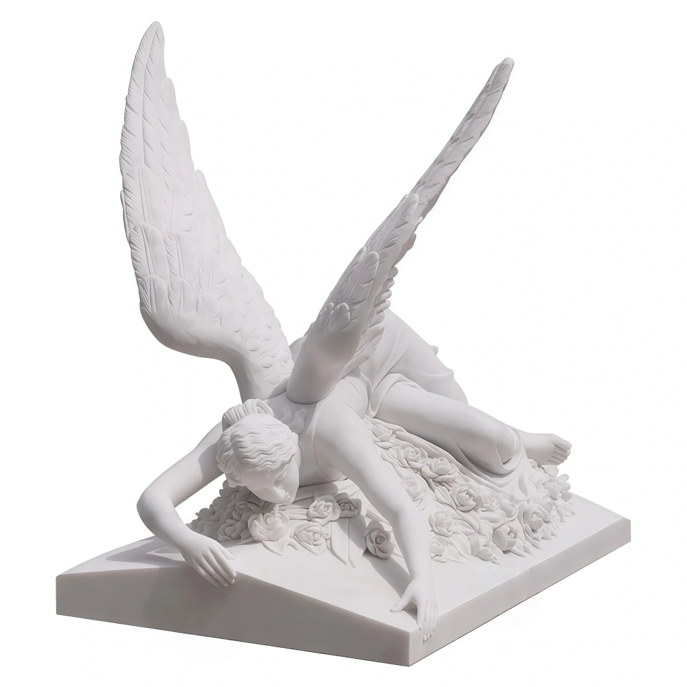 PREMIUM Custom Sculpture White Marble Fallen Angel Garden Memorial Statue