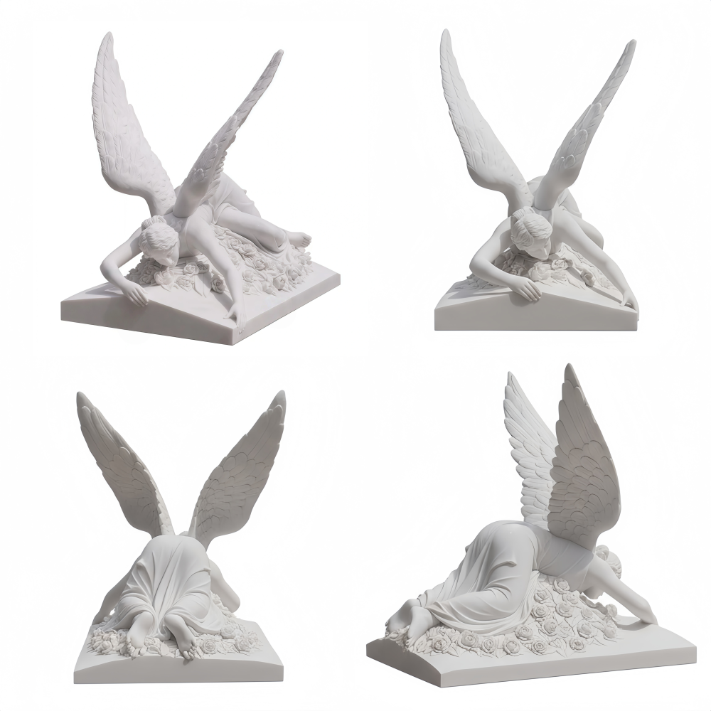 PREMIUM Custom Sculpture White Marble Fallen Angel Garden Memorial Statue