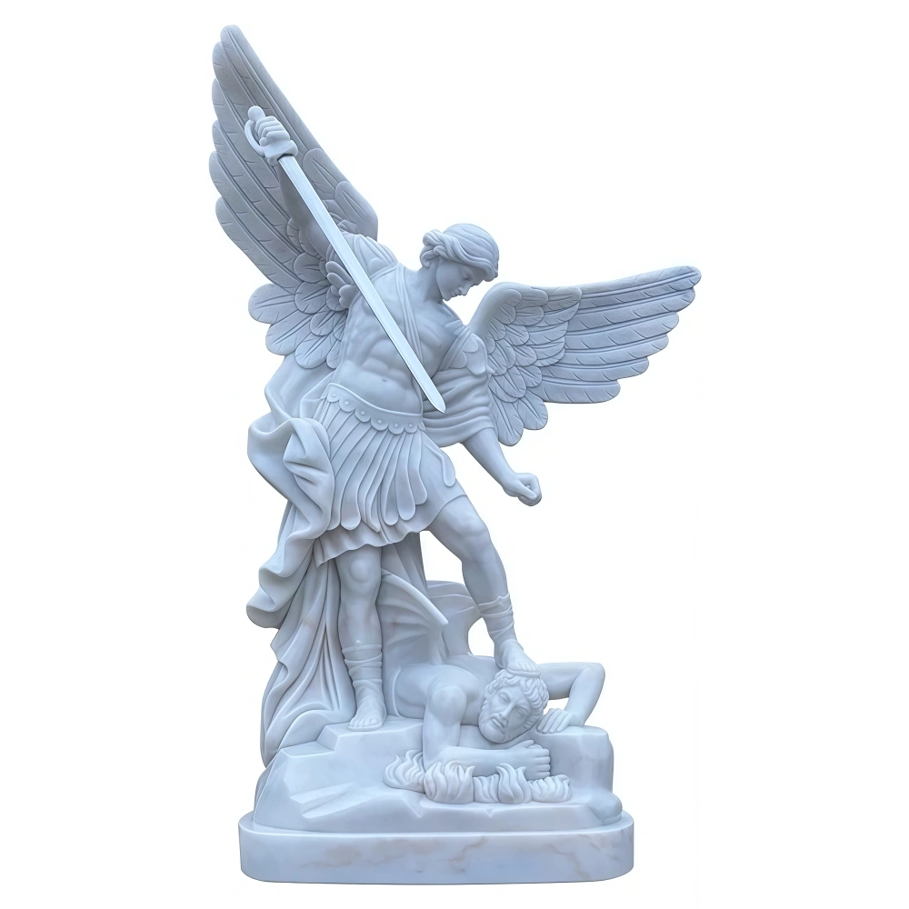 PREMIUM St. Michael the Archangel Garden Statue - Defender Marble Sculpture