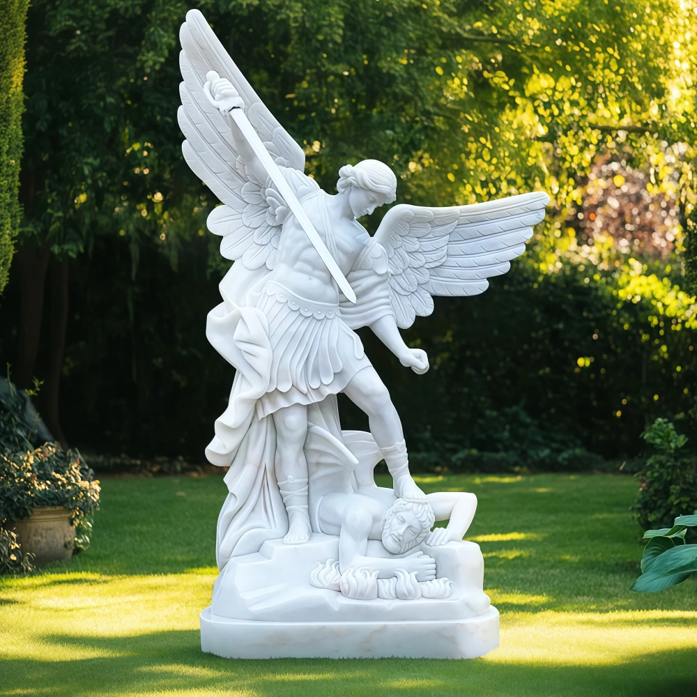 PREMIUM St. Michael the Archangel Garden Statue - Defender Marble Sculpture