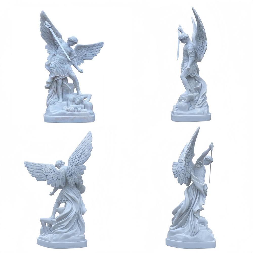 PREMIUM St. Michael the Archangel Garden Statue - Defender Marble Sculpture
