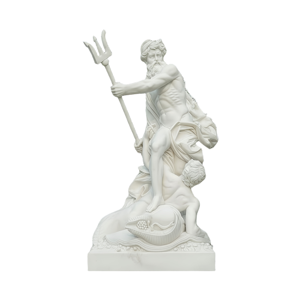 PREMIUM White Marble Poseidon Statue Garden Decor Sculpture