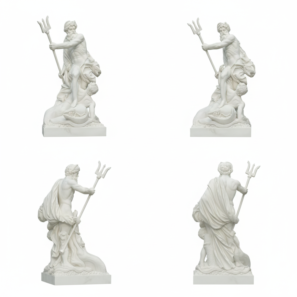 PREMIUM White Marble Poseidon Statue Garden Decor Sculpture