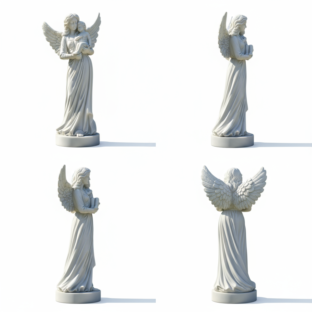 PREMIUM White marble sculpture of angel guarding children