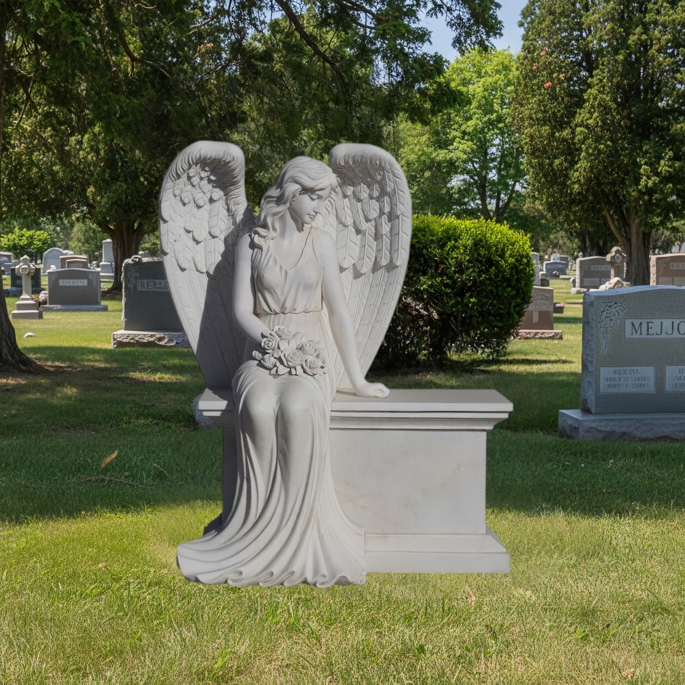 PREMIUM Headstone Marble Angel Tombstone Statue for Cemetery